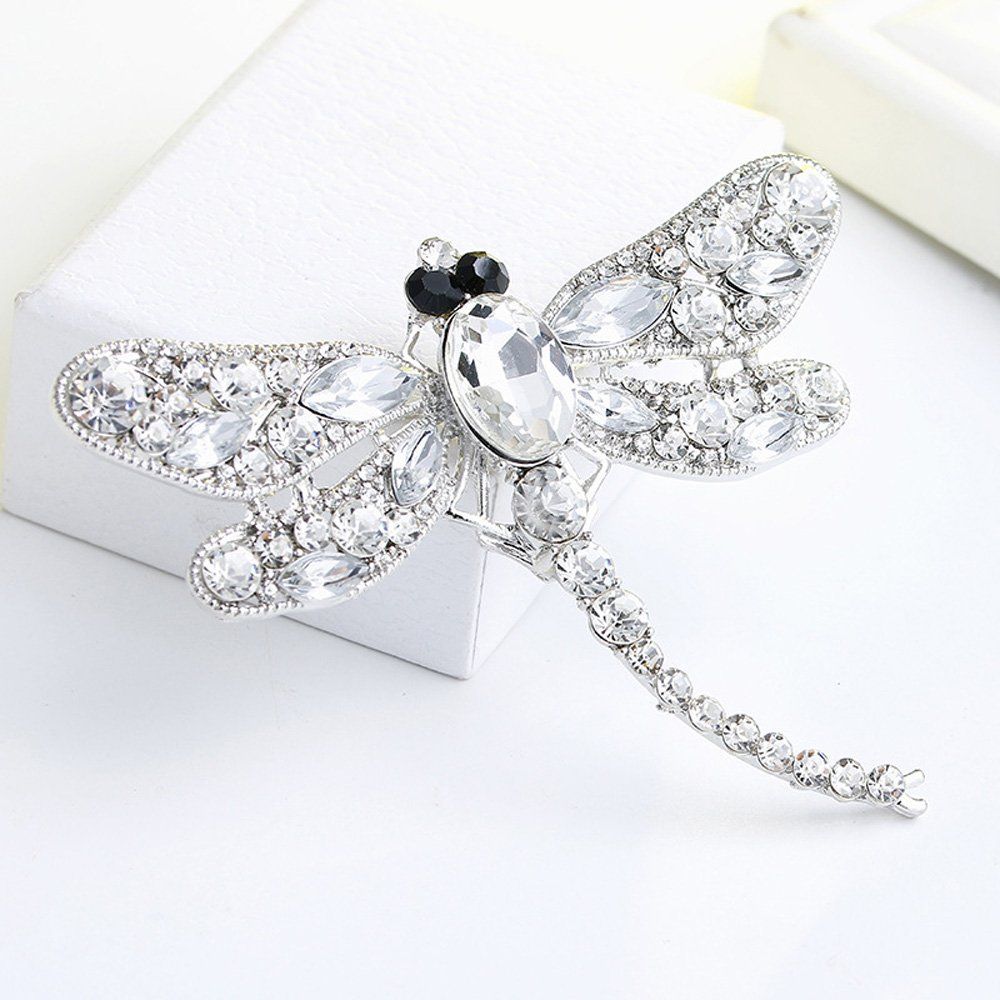Vintage chest flower brooch, dragonfly brooch, silk scarf buckle, diamond studded animal brooch, crystal insect brooch โ image 3