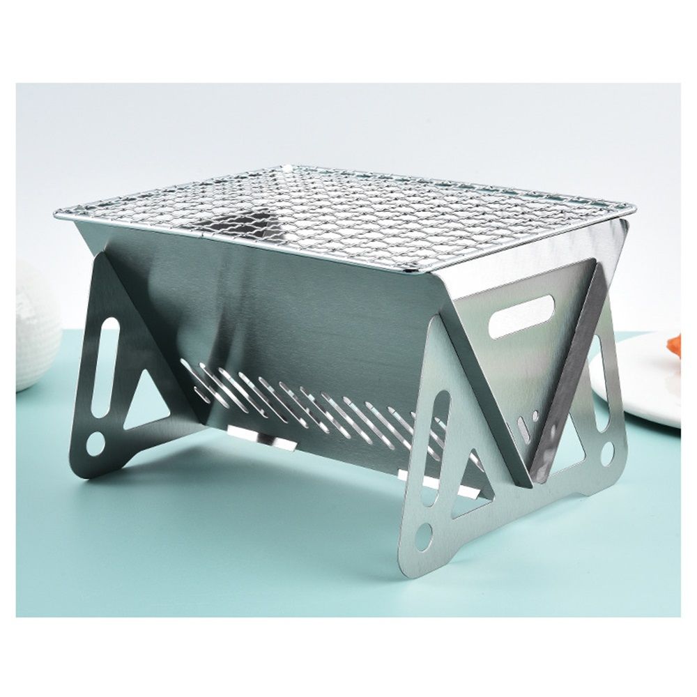 Portable Backpacking Stove with Grill Grid, Folding Stainless Steel Charcoal Grill, Ultralight BBQ Wood Burning Camp Stove for Hiking Picnic Garden Backyard โ image 3