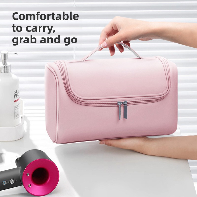 Grey Portable Hair Dryer and Curler Storage Bag Waterproof PU Leather Travel Case with Hanging Hook for Local Professionals and Modern Lifestyles โ image 3