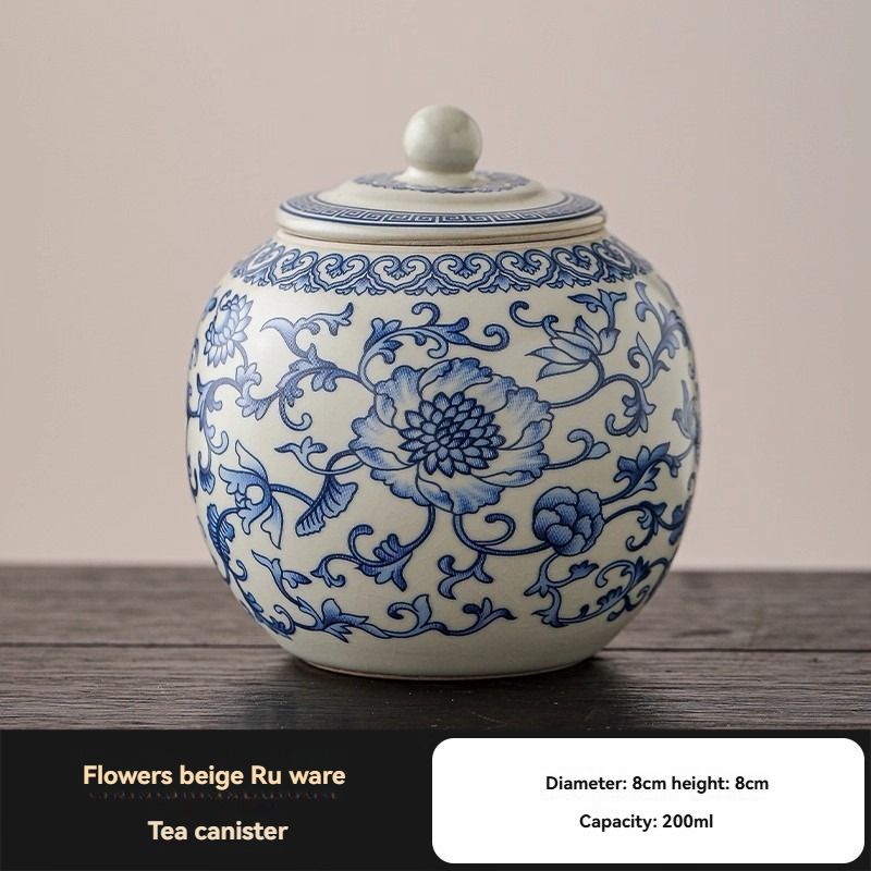 Ru Kiln tea jar, blue-and-white ceramic canister, airtight tea storage, floral tea container, Australian tea accessory - Cyan - Size 12 โ image 4