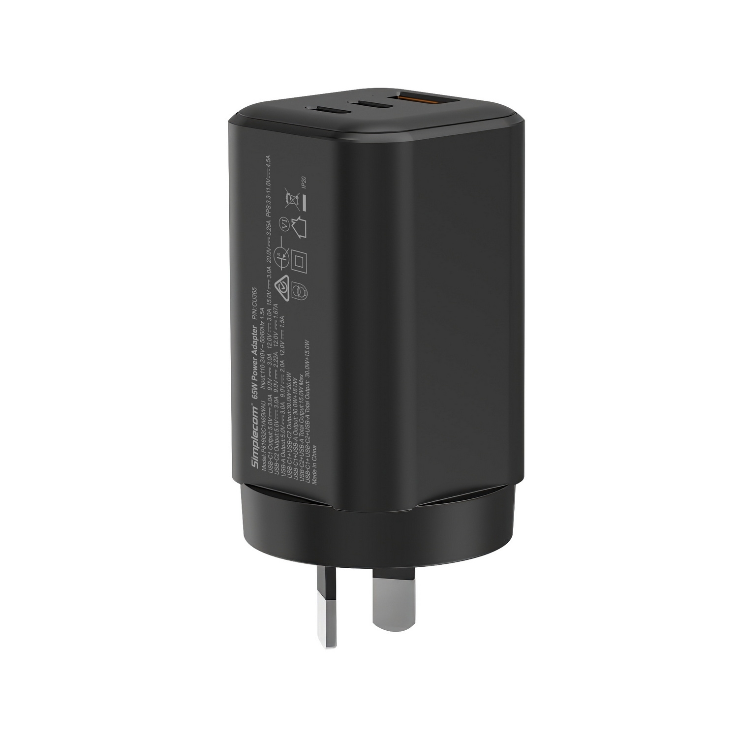 Simplecom CU365 3-Port PD 65W GaN Wall Charger Dual USB-C + USB-A for Phone Laptop โ image 4