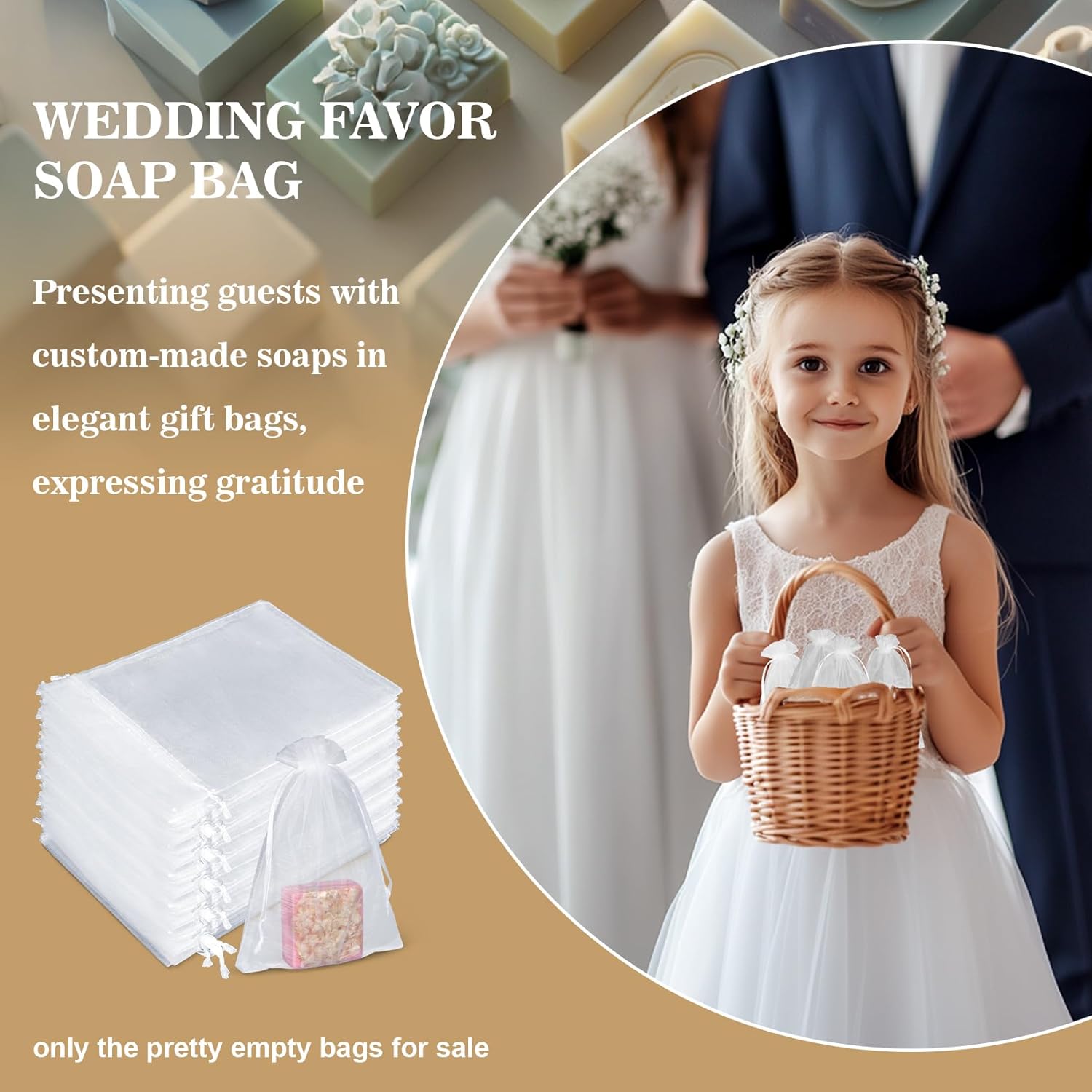 50 Organza Soap Bags for Packaging - Organza Gift Bags 5 × 7 for Homemade Soap Wedding Anniversary Souvenir Mesh Christmas New Year Party Favor Bags Small — image 6
