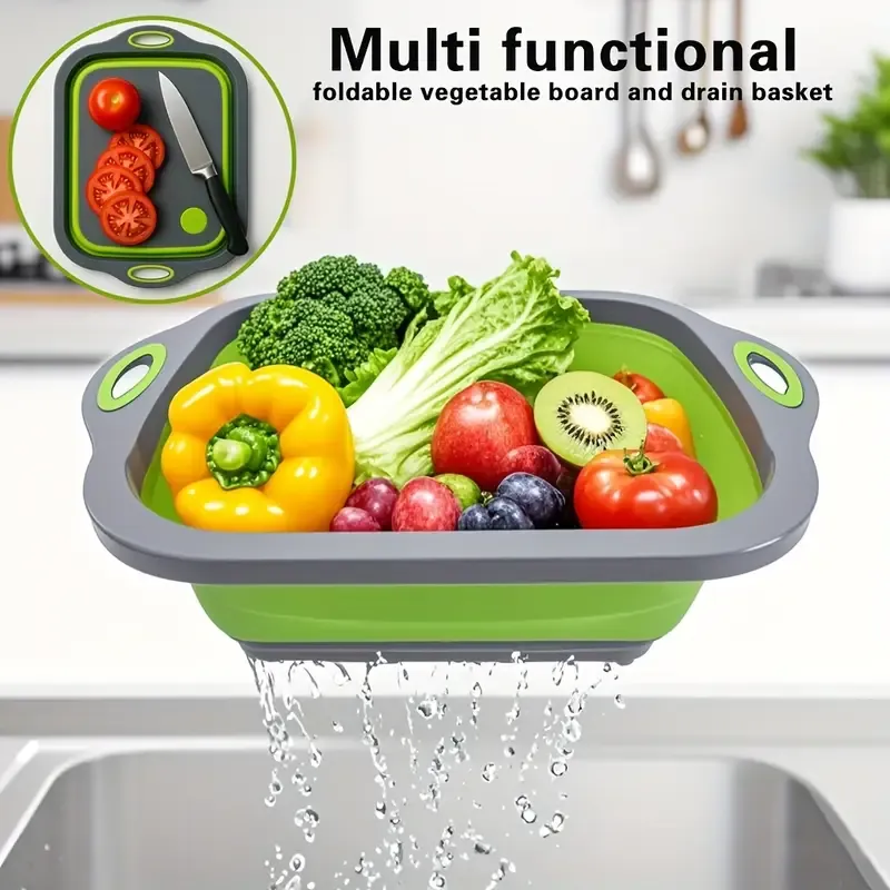 Multi-Functional Foldable Cutting Board & Colander 2-in-1 | Folds Flat for Space-Saving Storage, Washing & Chopping All in One Board, Space-Saving Essential β image 4