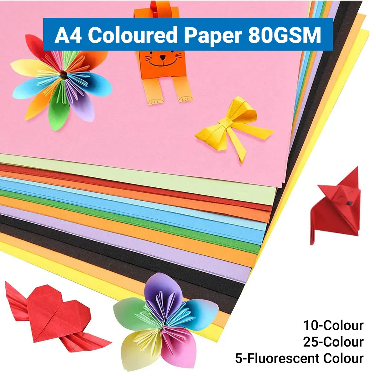 A4 Coloured Paper 70/80GSM Multi Colours for Craft Scrapbook School Project - 25-Colour — image 2