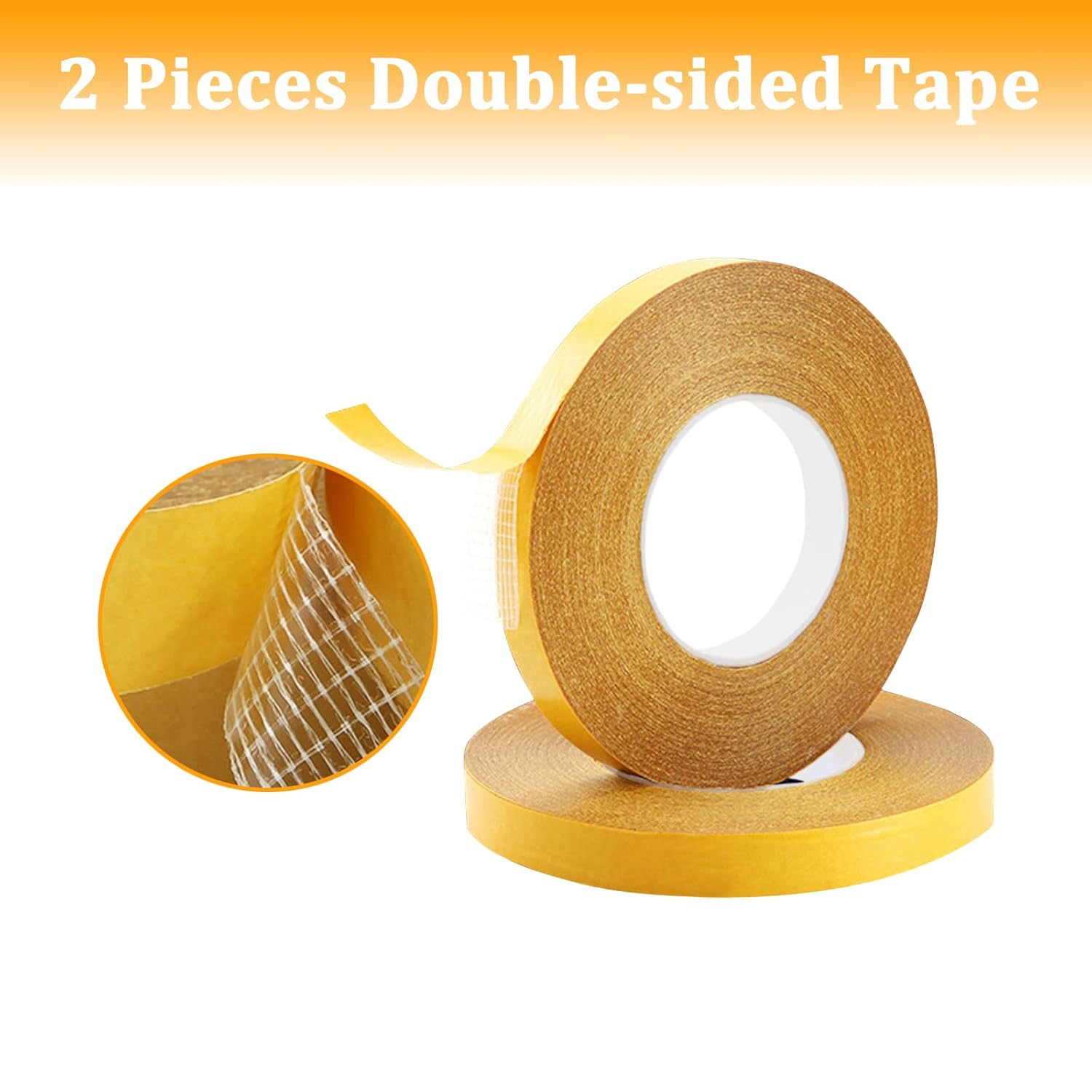 Rol 0.6" x 66' double-sided, strong super sticky fabric tape - clear adhesive for carpet, walls, floors, rugs, craft supplies - wide mounting (2 rolls) — image 2