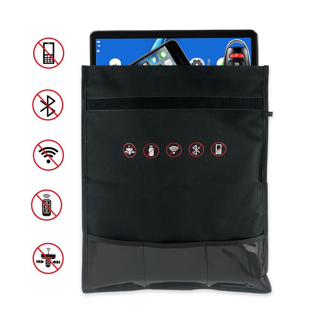 Large Black Car Key Signal Blocking Pouch, Faraday Bag Signal Blocking Sleeve, Anti-Theft Anti-Radiation Protection for Key Fob Devices