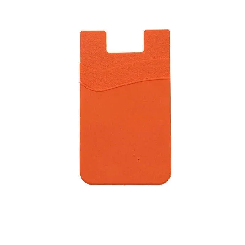 Silicone Phone Card Holder Double Layer Adhesive Wallet with 3M Backing - Orange
