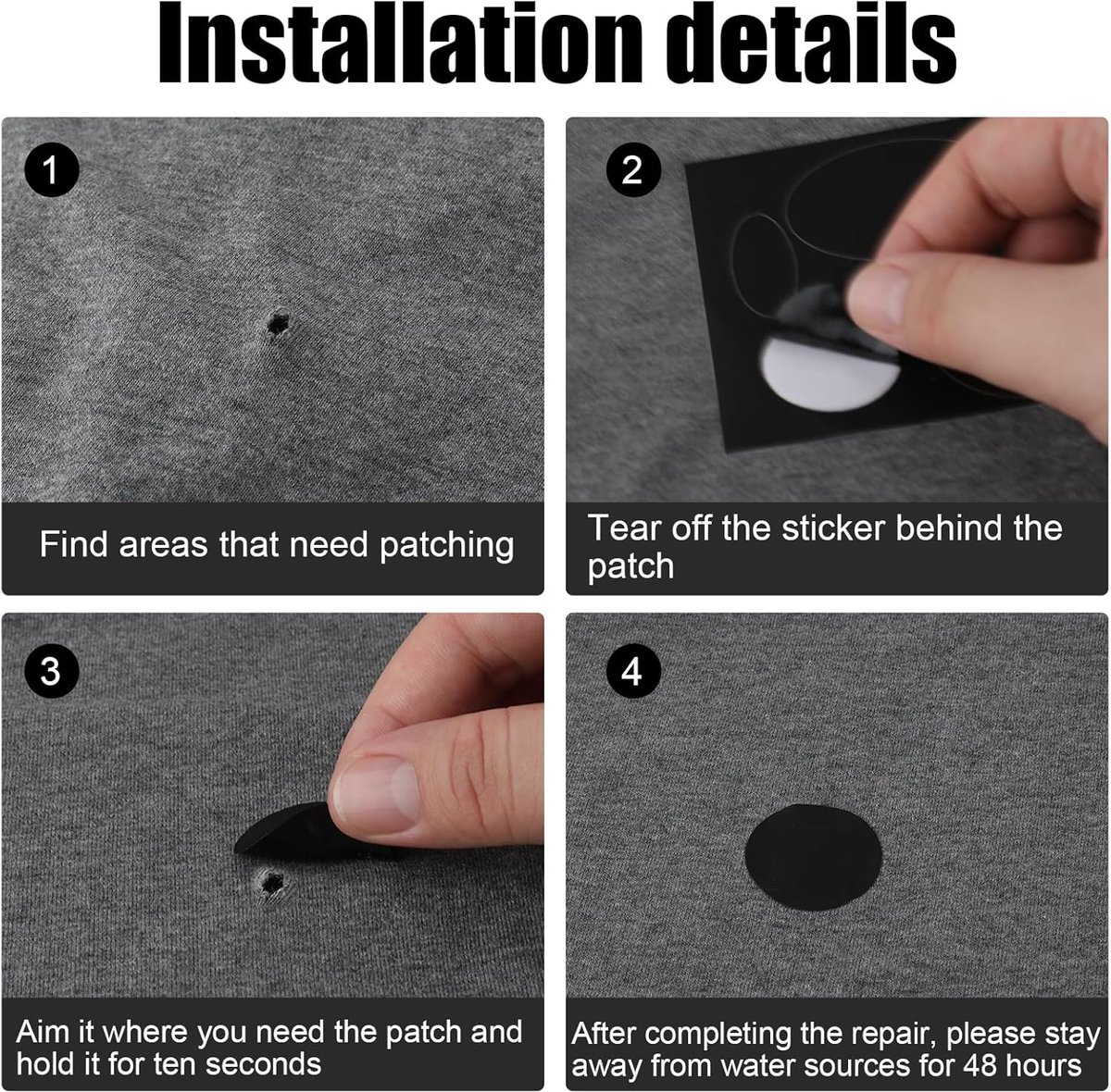2 sheets of 24 pieces - Repair cloth - Repair patches - Nylon - Black - 15 x 20 cm - round - self-adhesive - waterproof - clothing repair - patch - Repair hole — image 2