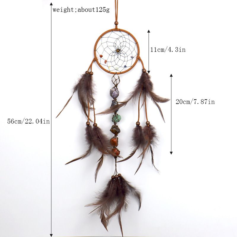Traditional Native Style BROWN SUEDE Dreamcatcher with Bone Beads & Feathers - 22" Long x 4.3" Diameter — image 5