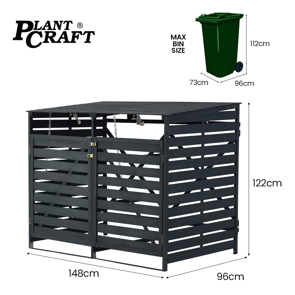 PlantCraft Double Wood Wheelie Bins Storage Shed, 2 Door Garbage Rubbish Bin Enclosure โ image 2