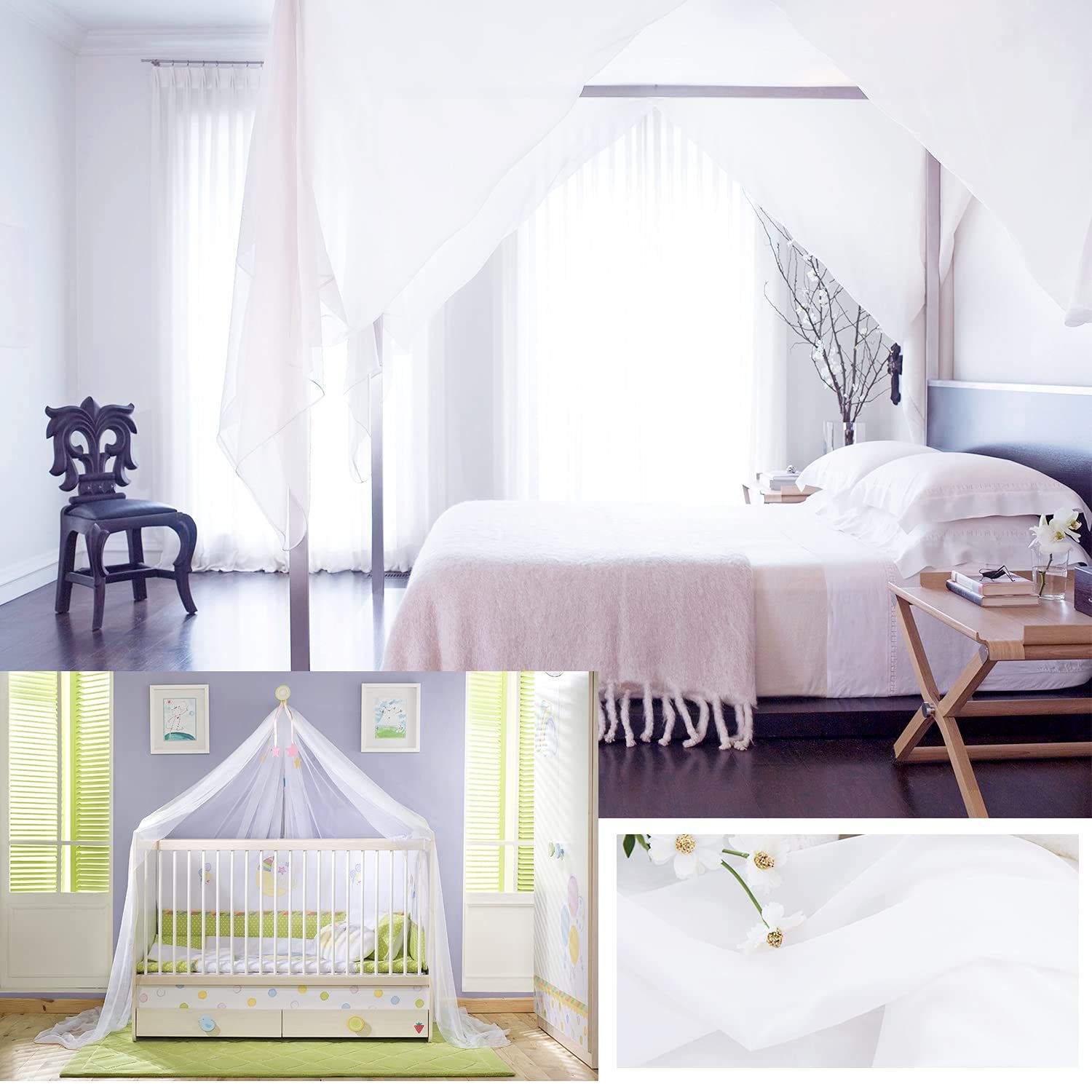 Canopy Bed Curtains Panels 236 - Home Decoration Sheer Voile Scarf Valance for Wedding (1 Panel, W60 x L236, White) โ image 4