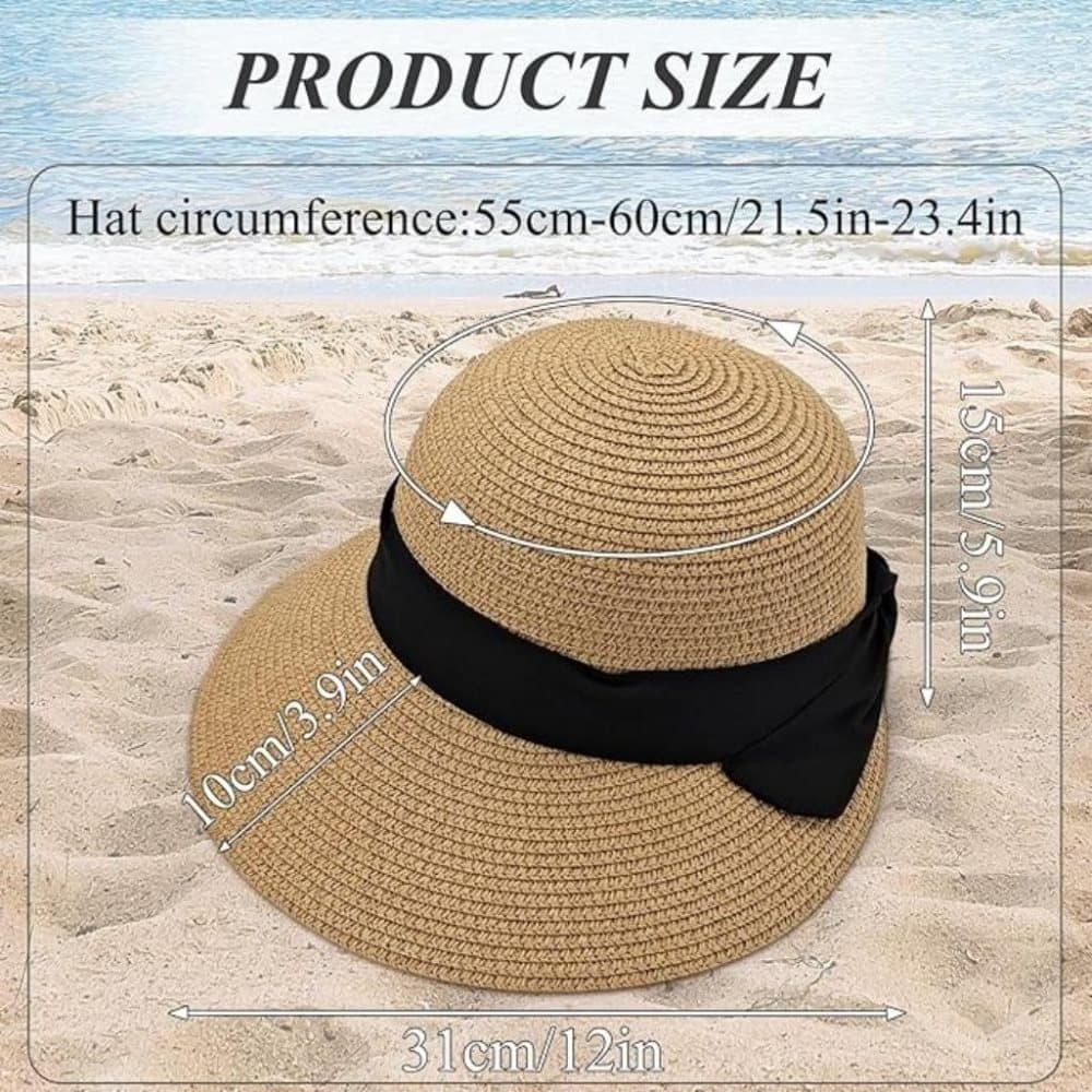 UV Protective Straw Beach Hat Wide Brim Foldable Breathable for Summer Outdoor, White — image 2