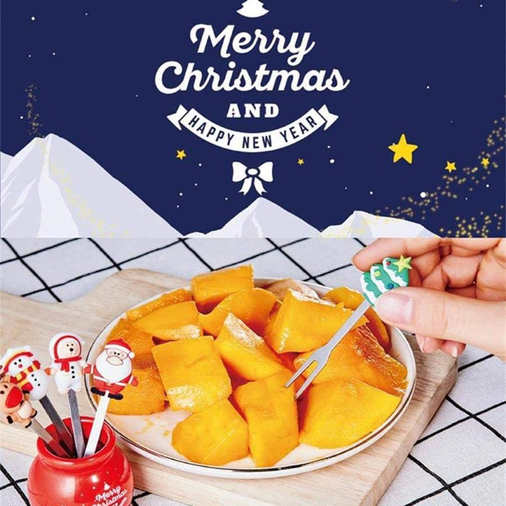 Christmas Silicone Fruit Fork Salad Fork Stainless Steel Children s Food Fork with Ceramic Cup Holder Reusable Fruit Fork Christmas Gift โ image 5