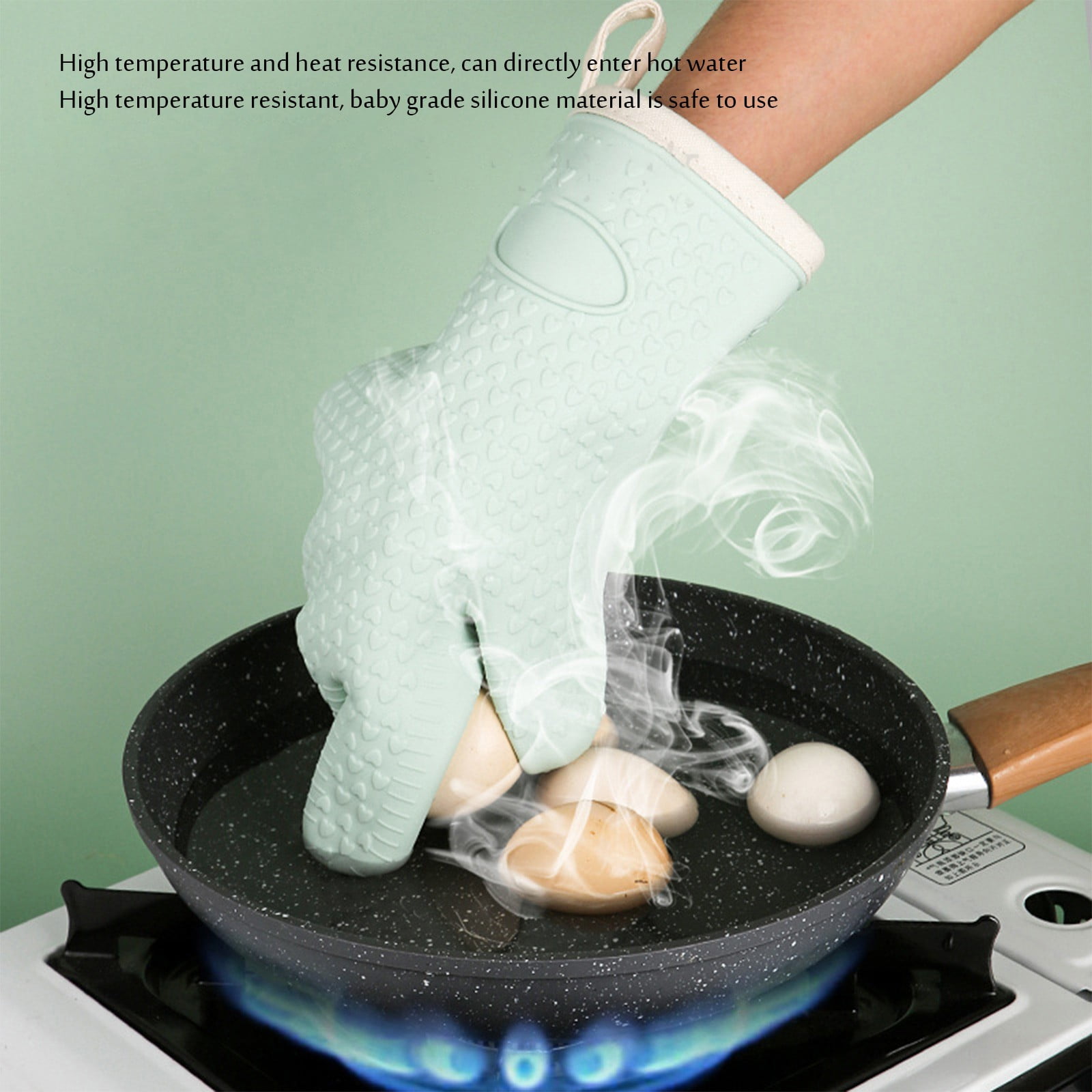 Silicone Smoker Oven Gloves -Extreme Heat Resistant Bbq Gloves -Handle Hot Food Right on Your Grill Fryer Pit|Waterproof Oven Mitts Z3-Mint Green โ image 2