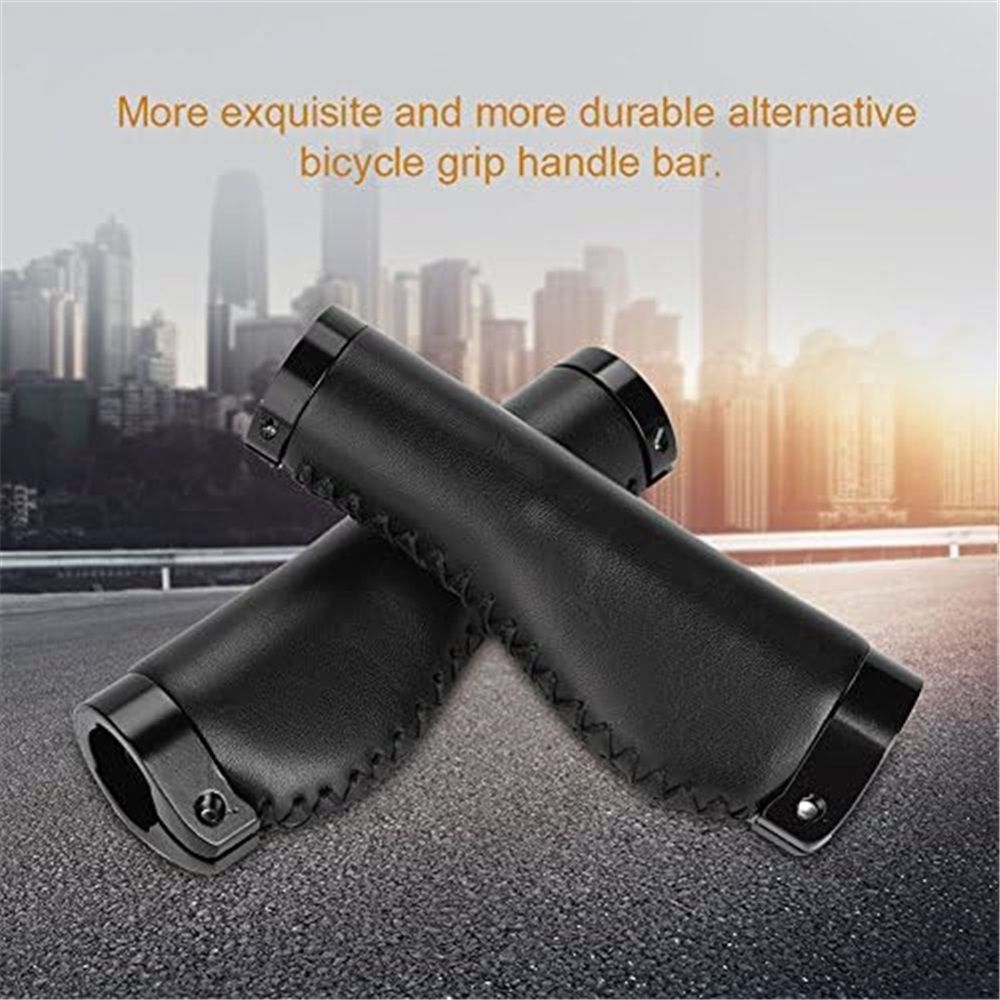 1 Pair Leather Grips Lock On Locking PU Handlebar Grips Grip Handle End Holding Locking Grips for Mountain Bike(Black) โ image 4