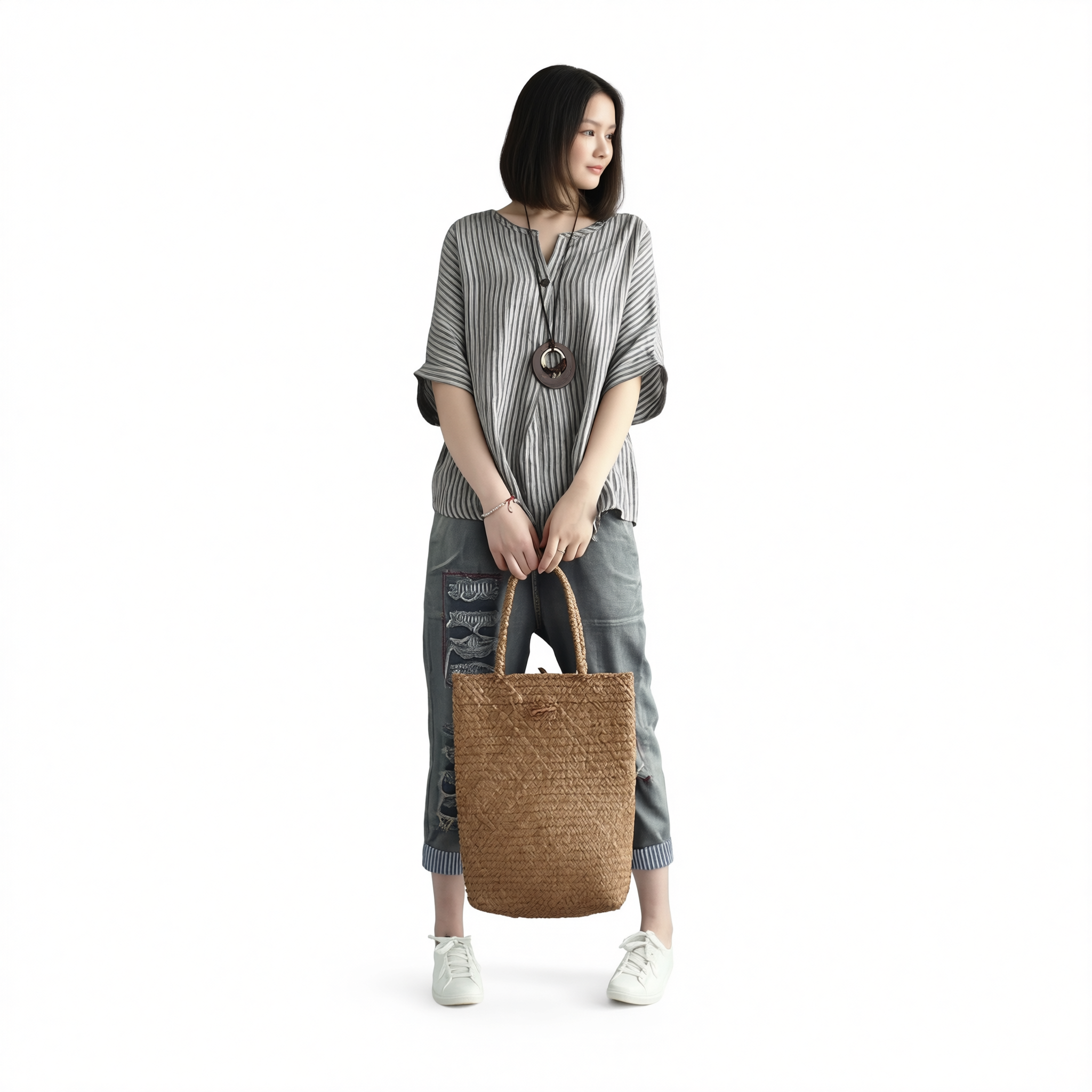 Women Striped Cotton Blend Batwing Casual Top T-Shirt Large quantity in stock, shipped within seconds on the same day M — image 2