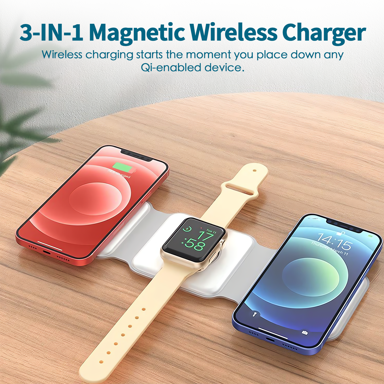 3 in 1 Wireless 15W Qi Fast Charging Foldable Station for Apple Mag Safe — image 3