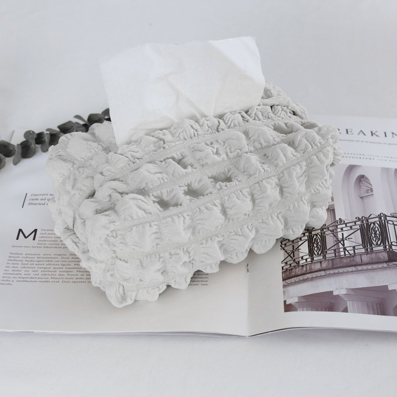 Tissue Box Cover Bag Polyester Cotton Bubble Yarn Decorative Tissue Bag Storage with Thick Canvas Lining Beige โ image 5