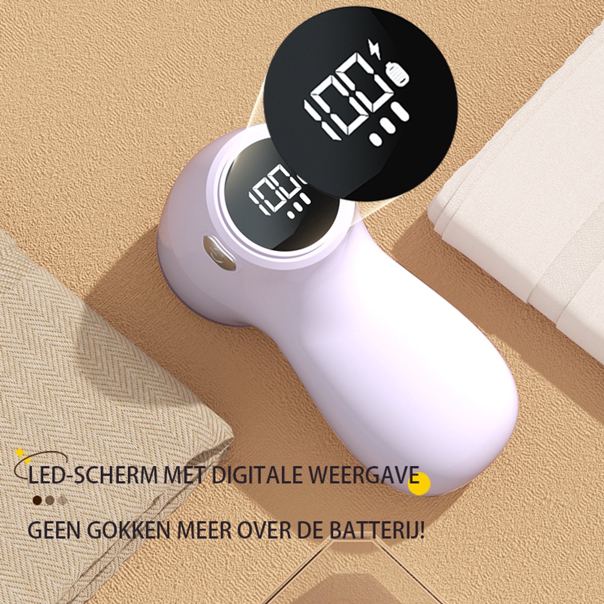 Rechargeable Lint Remover with Display - Lint Remover - Suction and Shave Function - Lint Remover - Type-C Charging - 3 Working Modes & 6-Blade System - Beige — image 6