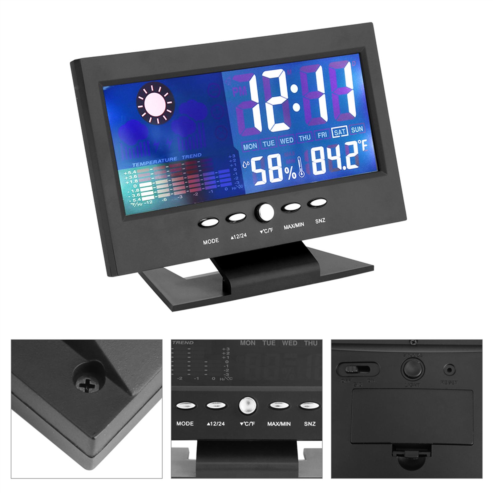 Digital Temperature Humidity Meter Clock Alarm Comfort Level Weather Forecasts Calendar — image 5