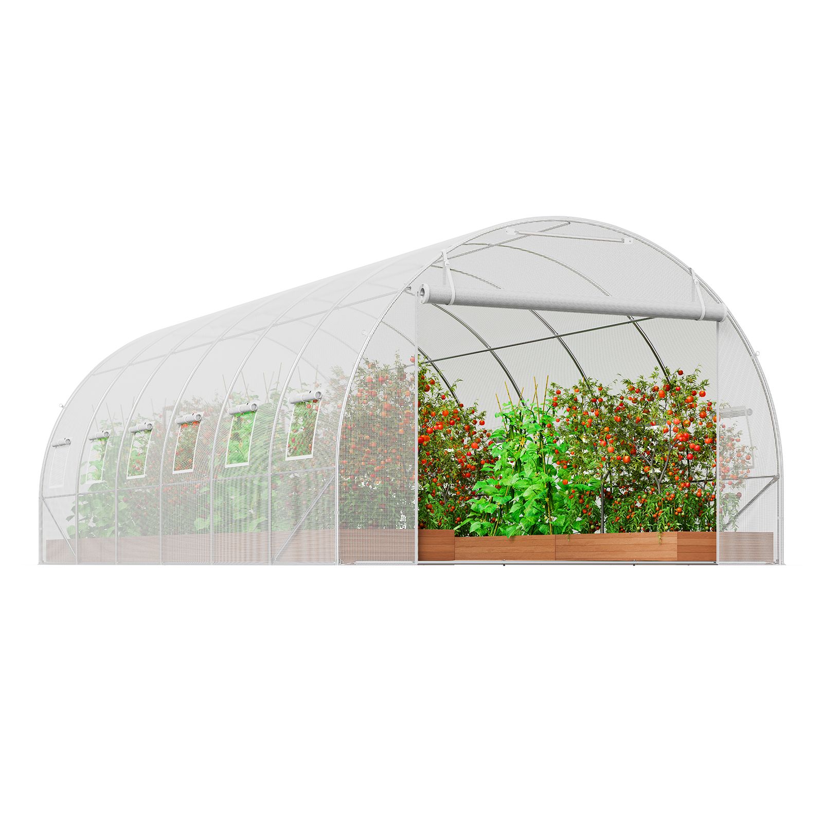 Walk-in Tunnel Greenhouse, 19.4x9.7x6.5 ft Hoop House Greenhouse Tunnel, Plant Hot House with Galvanized Steel Frame, White PE Cover, Roll-up Zipper Door and