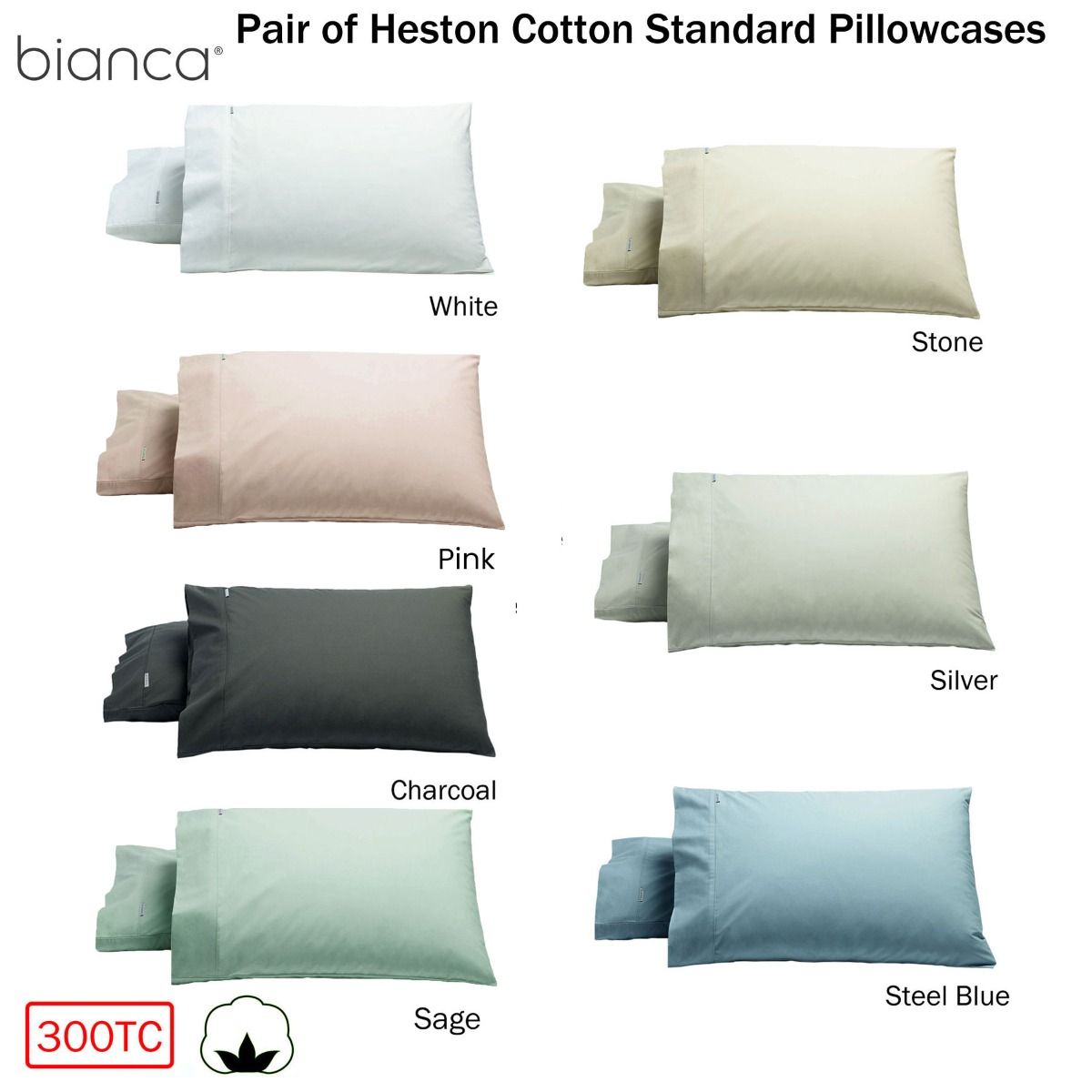 Bianca Pair of Heston Cotton Percale Standard Pillowcases Steel Blue — image 2