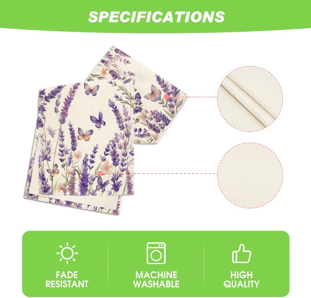 Purple Lavender Floral Butterflies Spring Table Runner, Seasonal Summer Kitchen Dining Table Decoration for Home Party Decor 13 × 72 Inch — image 5