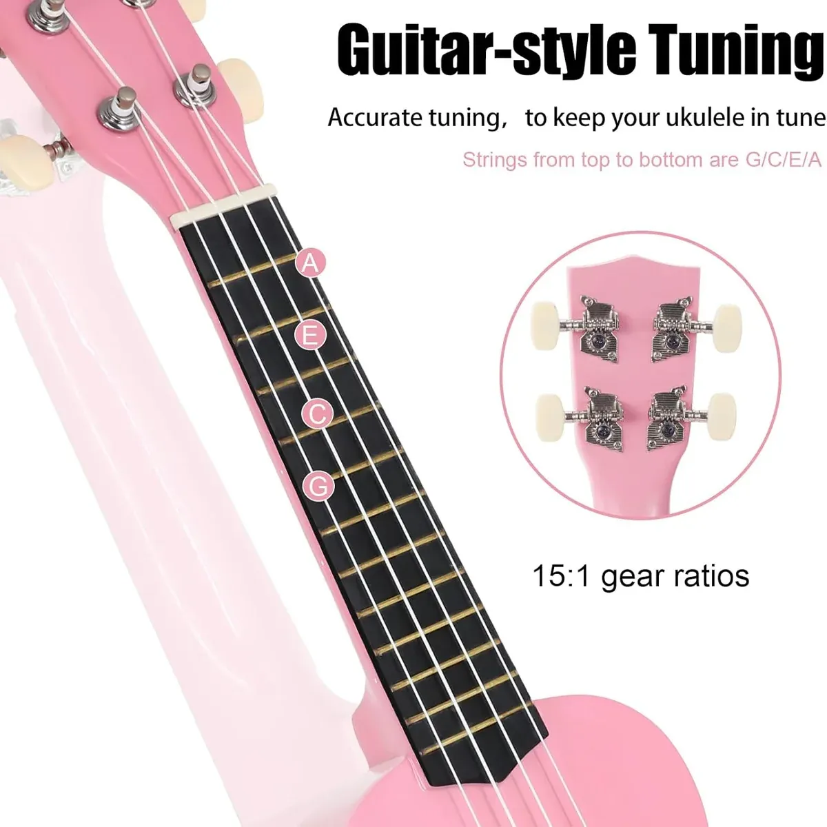 21 Inch Ukulele Beginner 4 String Small Guitar Easy To Learn Clear Sound Use - Pink — image 6