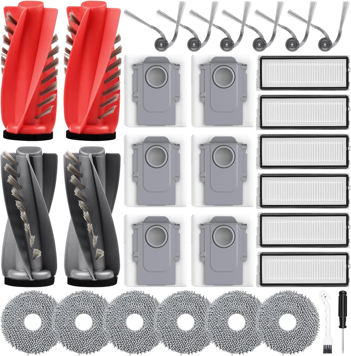 Qrevo S5V Accessories Kit for Roborock Qrevo S5V / Qrevo Curv/Curv S5X / Qrevo Edge/Edge S5A Robot Vacuum, 4 Main Brushes, 6 Mop Pads, 6 Dust Bags, 6 HEPA