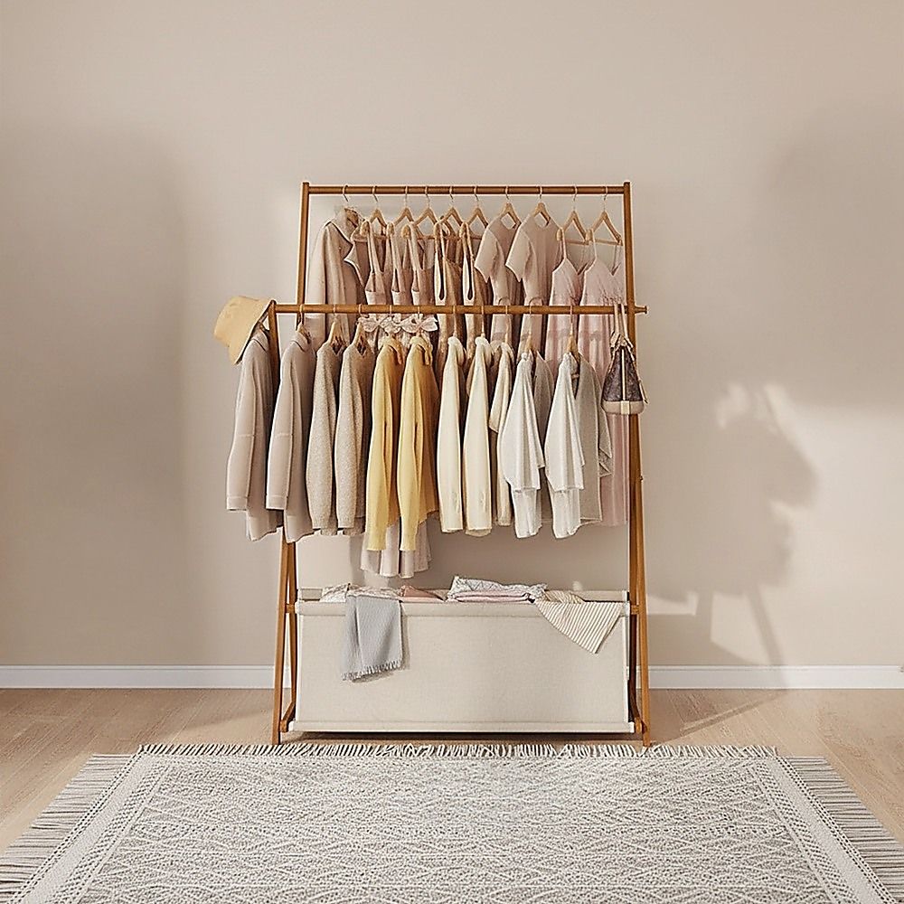 100x155cm Dark Wood Clothes Rail Garment Rack with Freestanding Storage Shelf โ image 4