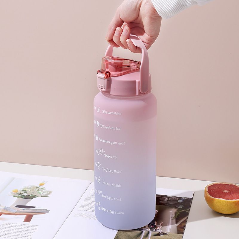 Large Motivational Water Bottle with Straw Time Marker BPA Free for Sport and Fitness (Pink Blue, 2000ml ) — image 3