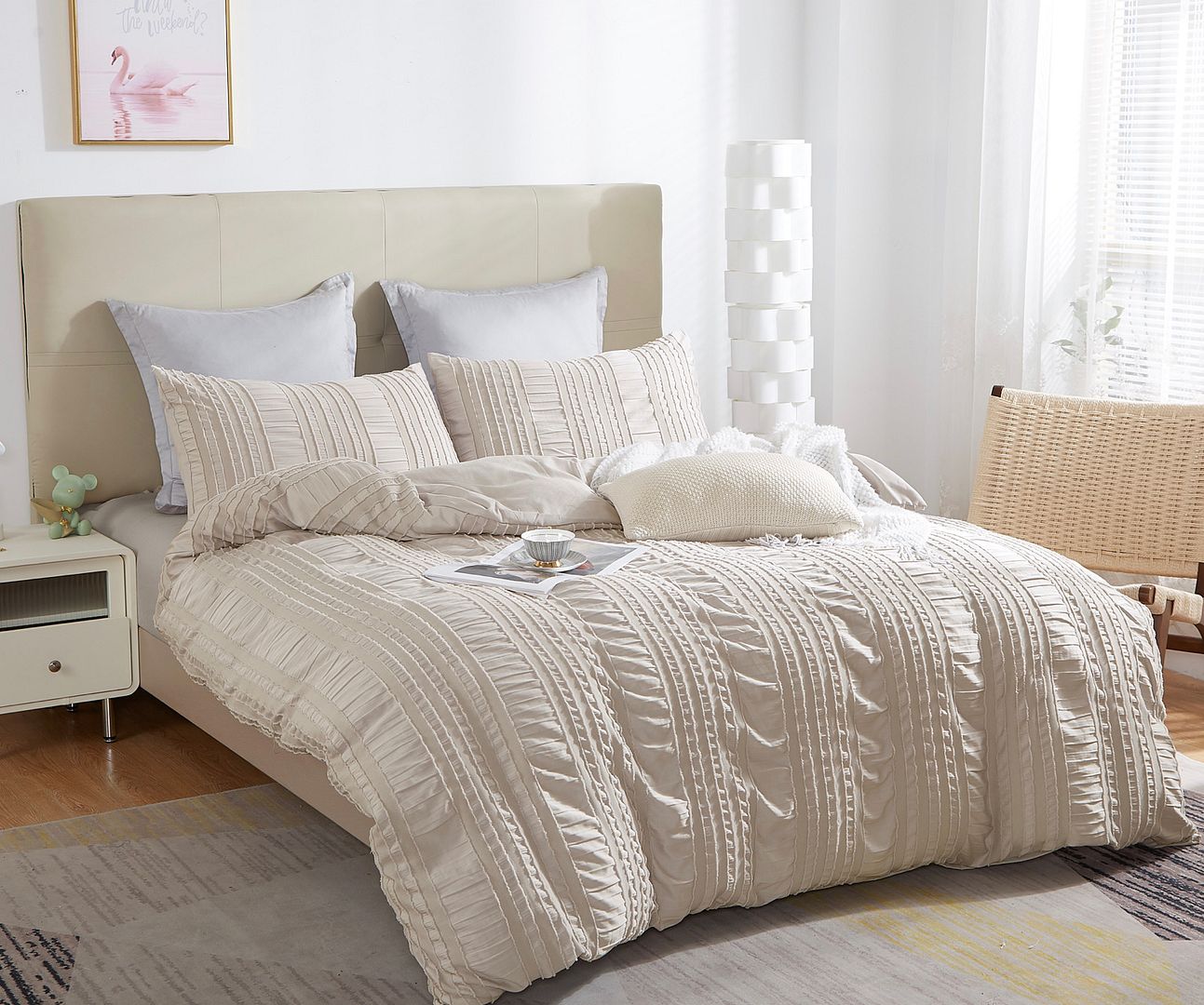 Tufted Boho Striped Embroidery Quilt/Doona/Duvet Cover Set - King Size — image 2