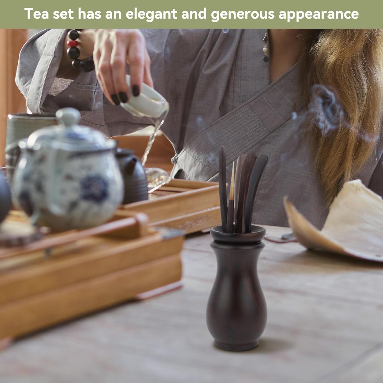 Chinese Gongfu Wooden Tea Ceremony Utensil Tools Set, 6PCS Kungfu Set Asian Teaware Kit for Traditional Brewing — image 4