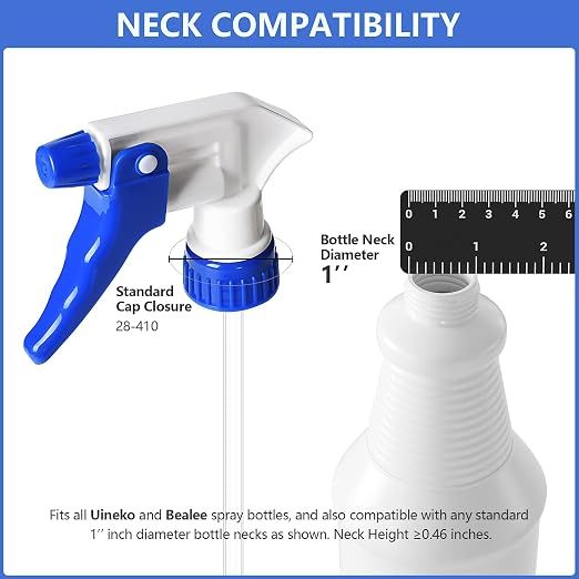 6 Pack Universal Spray Bottle Replacement Nozzle, Mist & Stream Trigger Sprayer for 16oz 24oz 32oz Bottles, Heavy Duty Mister Head Part w/ 10.2 Inch โ image 3