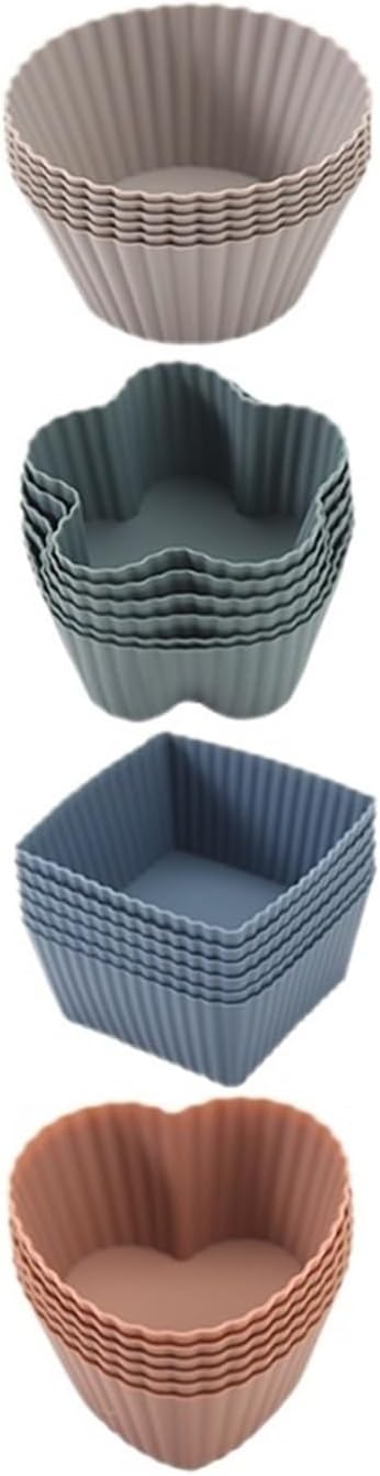 24 Pack Reusable Silicone Cupcake Moulds, Round Square and Heart Baking Cups for Muffins, Cakes and Desserts, Assorted Colours — image 5