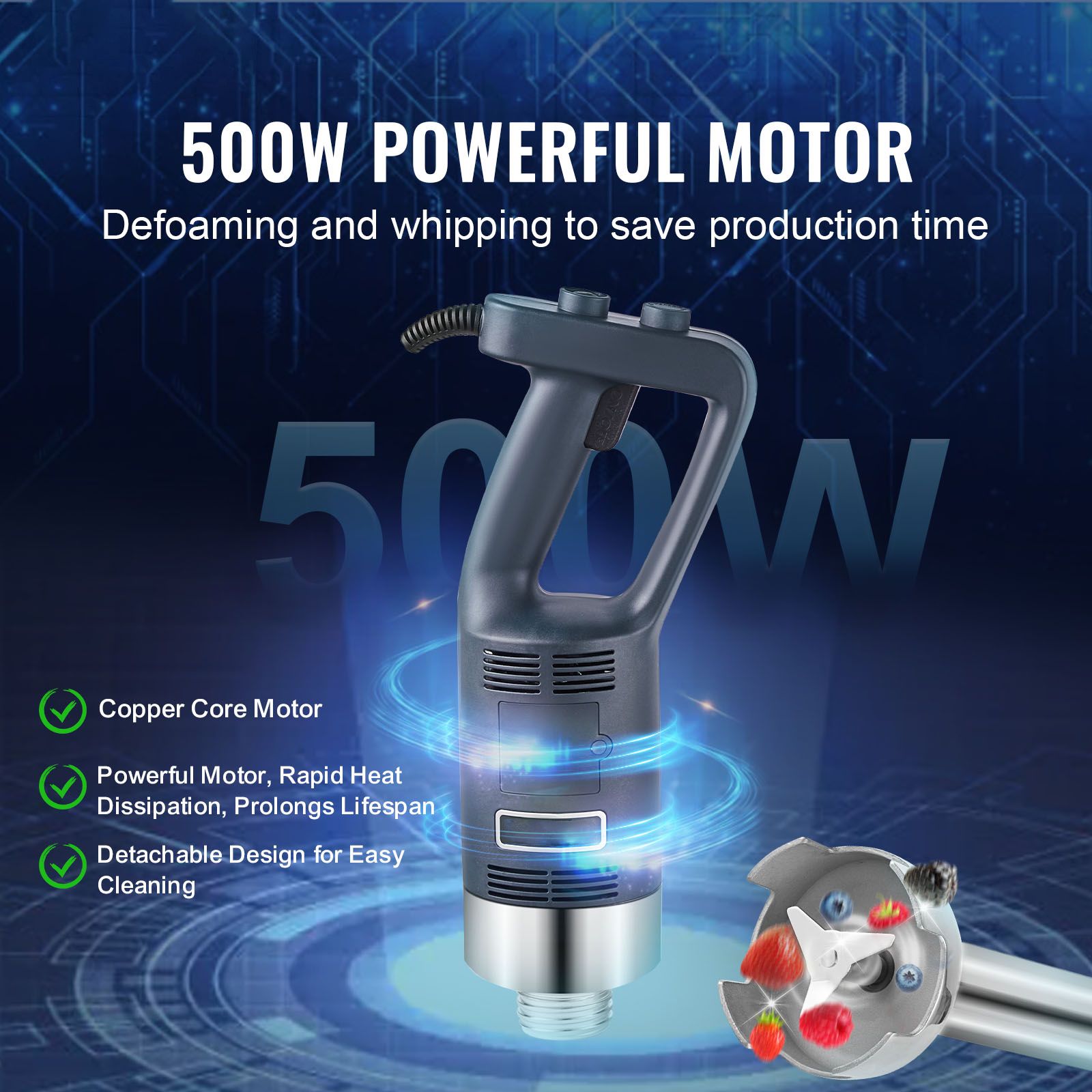 Commercial Immersion Blender 500W Heavy Duty Hand Mixer for Soup Sauces โ image 2