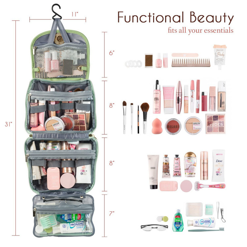 Black Large Hanging Toiletry Bag Waterproof Travel Cosmetic Organiser with Sturdy Hook 4 Compartments Makeup Wash Case for Women and Men โ image 2