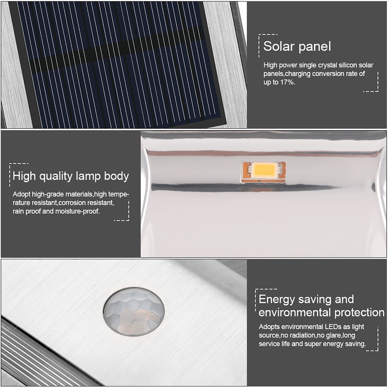 Solar Powered PIR Motion Sensor 2 LED Path Wall Light Garden Security Lamps Silver Pure White — image 5
