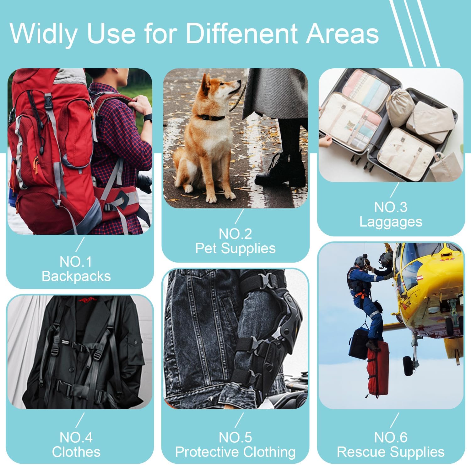 CooBigo 12 Pack Plastic Buckles for Straps 1 Inch Tri-Glide Slide, Plastic Slide Clip Heavy Duty Adjustable Webbing Tri-glides Slider Buckle for Backpack — image 4