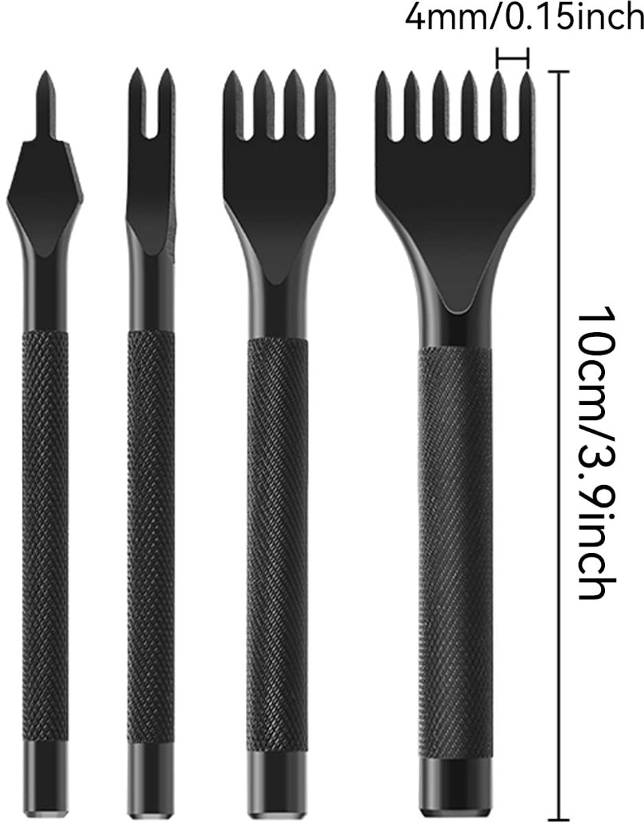 4 Pieces - Leather Punch - 4mm - 1/2/4/6 Claw - Black - Steel - Length 10cm - Hole Punch - Leather Needles - Leather Punching Tool - Non-Slip Handle โ image 5