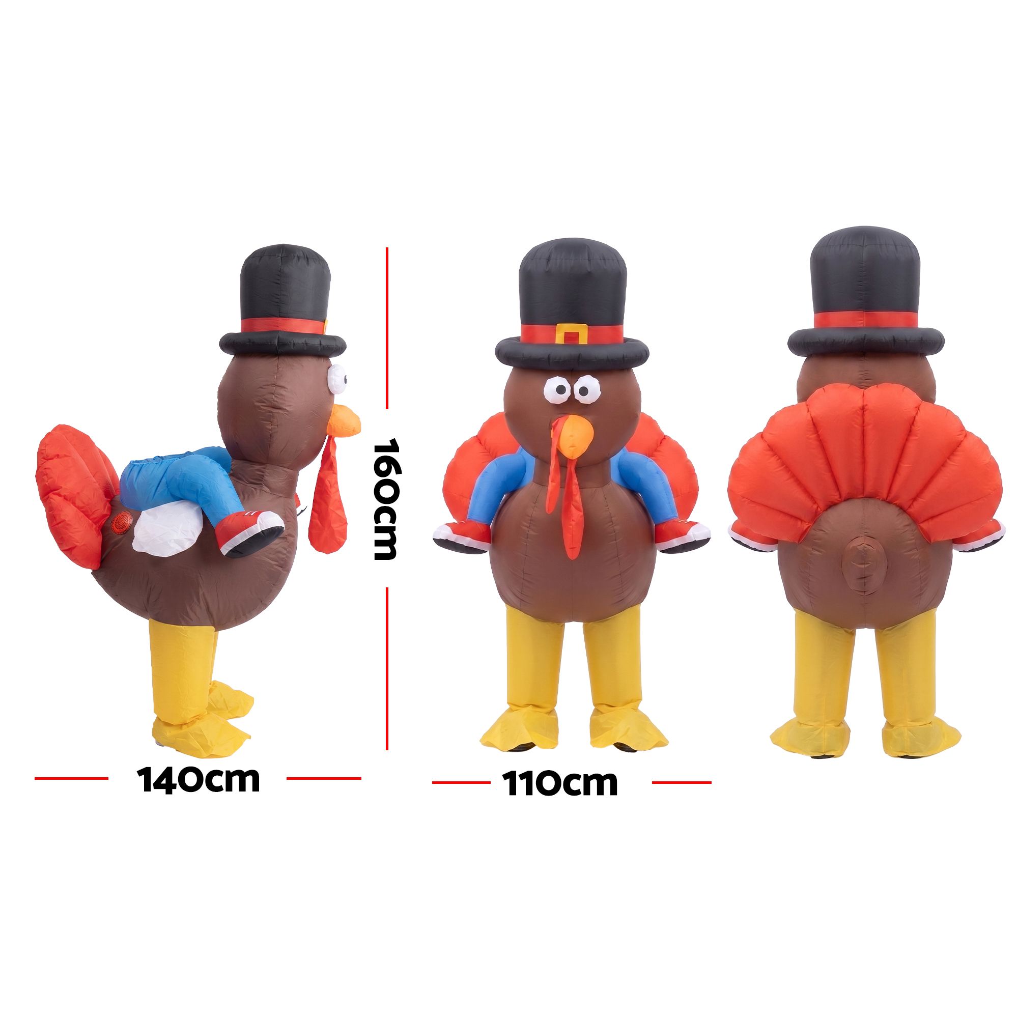 Inflatable Costume Ride On Turkey Fancy Dress Funny Party Outfit Brown One Size — image 2