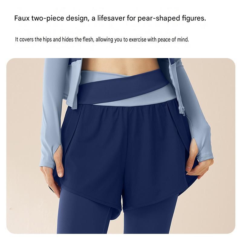 XL size Women's 2-Piece Running Yoga Set - White Colorblock Zip Jacket and coffee Faux Two-Layer Leggings, Slim Fit High Stretch Gym Activewear for Fitness and — image 5