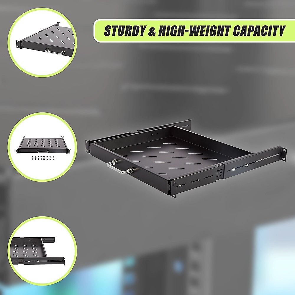 Sliding Rack Server Shelf 1U 19" 4 Post Mount – Adjustable 15" to 22" Rack Tray — image 6