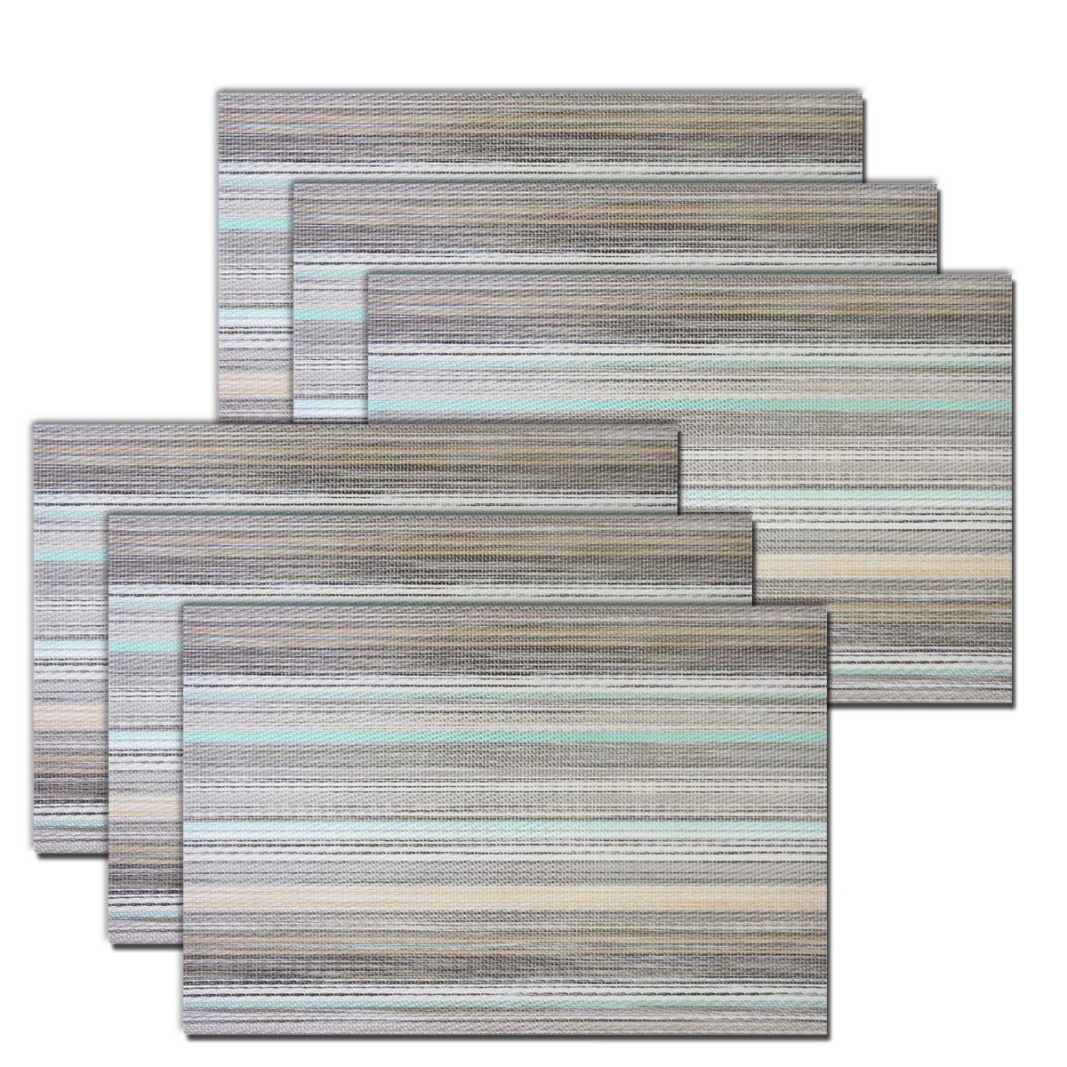 Placemats Set of 6, Heat Resistant Non-Slip Woven Table Mats for Dining Table, Washable Durable Elegant Place Mats for Kitchen Indoor/Outdoor Use (blue