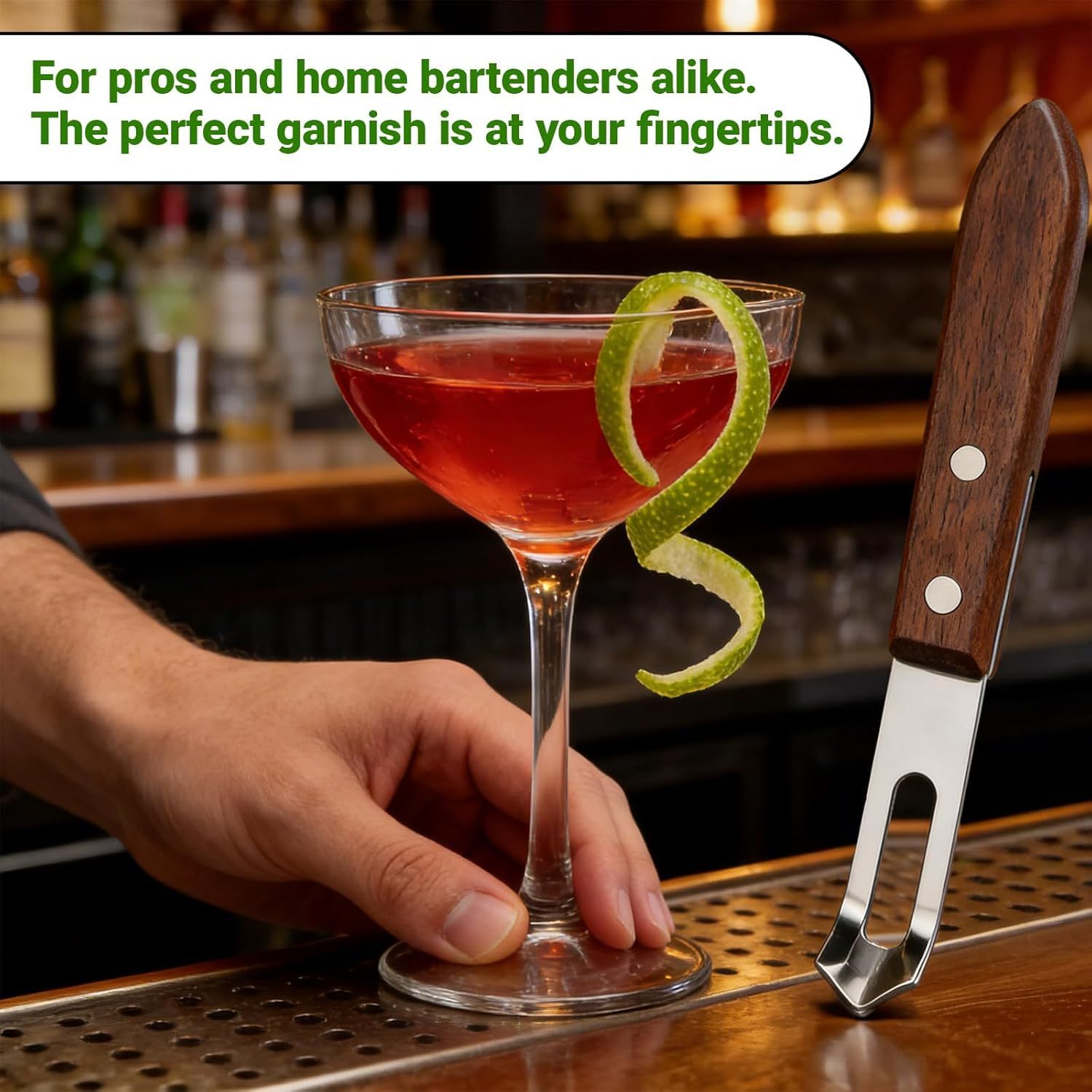 1PCS Citrus Zester and Orange Peeler Tools, Channel Knife, Walnut Wood and Stainless Steel Bar Peeler Tool, Channel Knife for Bartenders & Home Mixologists — image 6