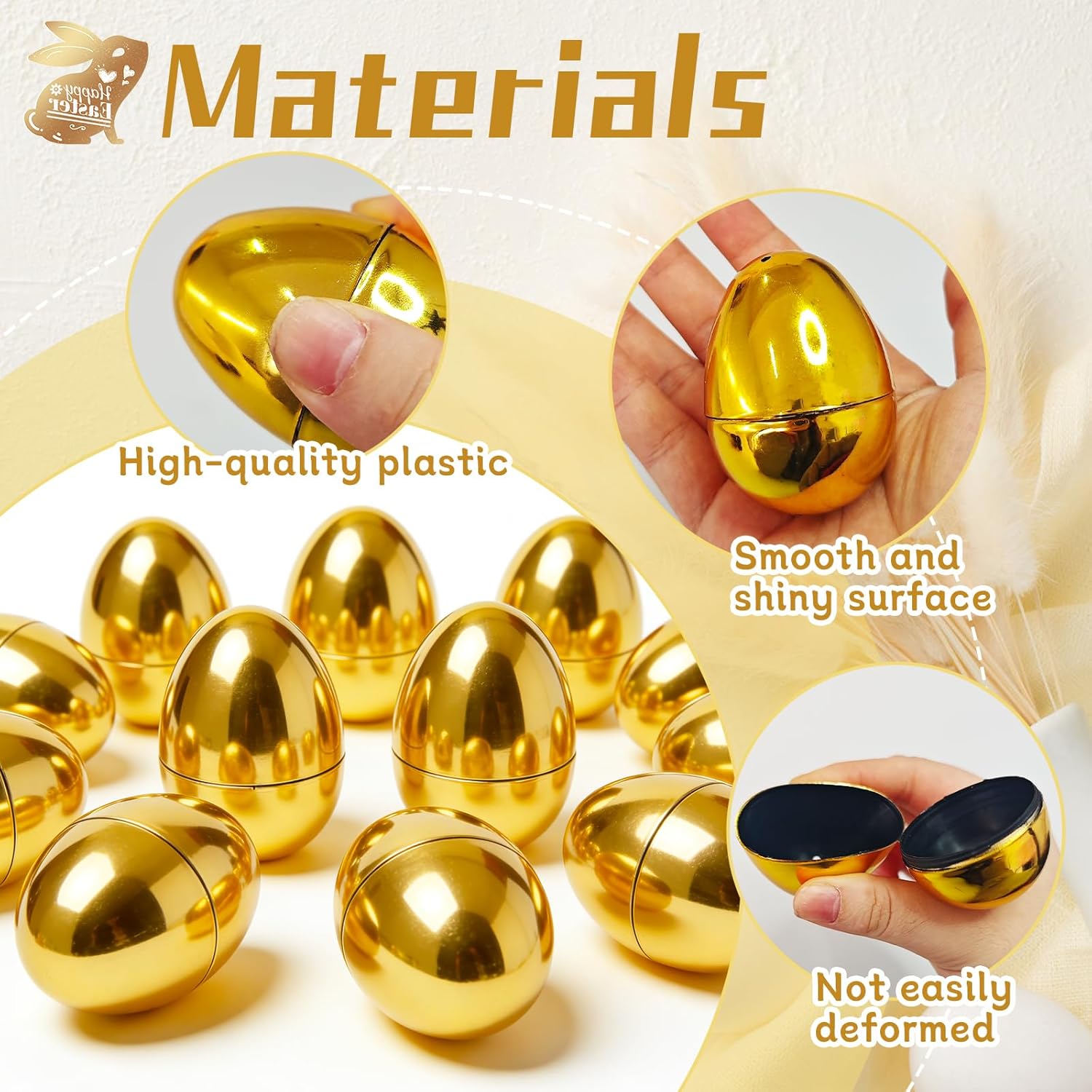 30 Pcs Gold Easter Eggs,2.3" Bulk Plastic Metallic Empty Easter Eggs,Fillable Shiny Golden Easter Egg for Easter Hunt Supplies,Basket Stuffers,Party Favor — image 3