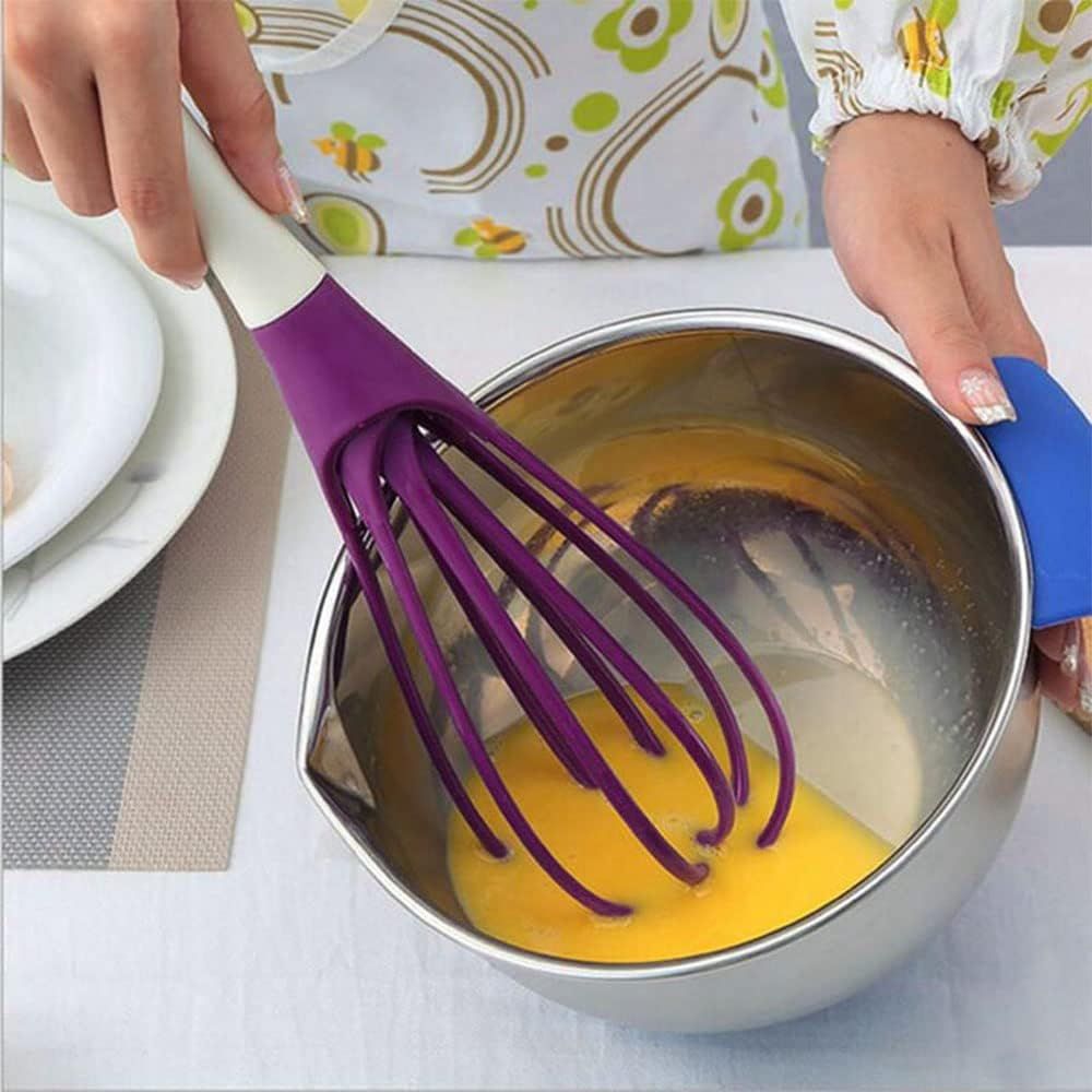 2pcs Kitchen Twist Whisk, 29CM Plastic Flat Balloon Whisk Thick Wire Egg Frother Beater Non Stick Cookware For Cooking Blending Whisking Stirring, Purple+Red — image 2