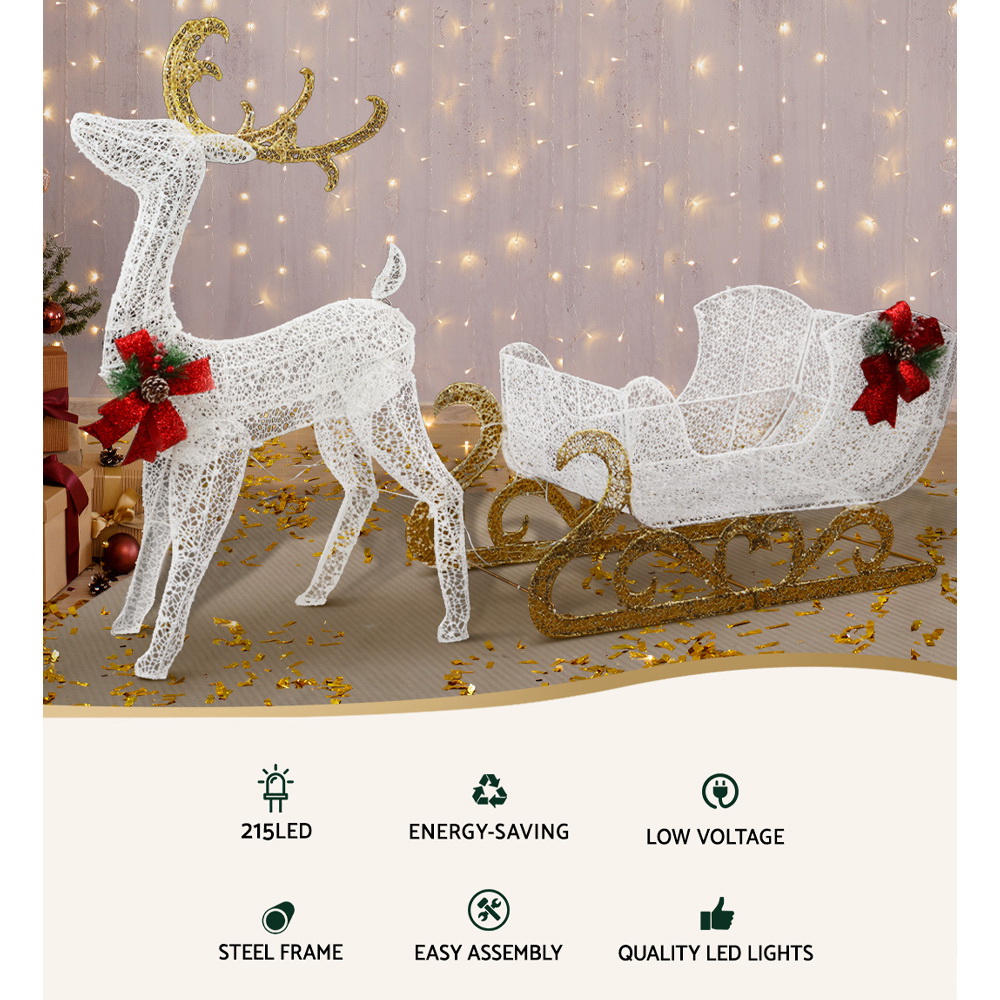 Jingle Jollys Christmas Lights Reindeer Sleigh215 LED Decorations โ image 4