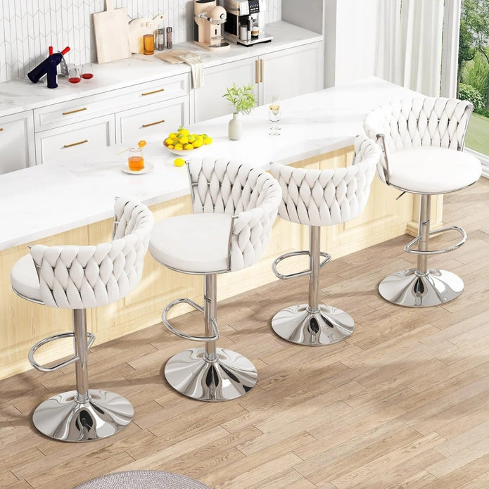 SERENITà Modern Silver Swivel Upholstered Velvet Adjustable Height Counter Stool with Metal Frame White (Set of 2) — image 2