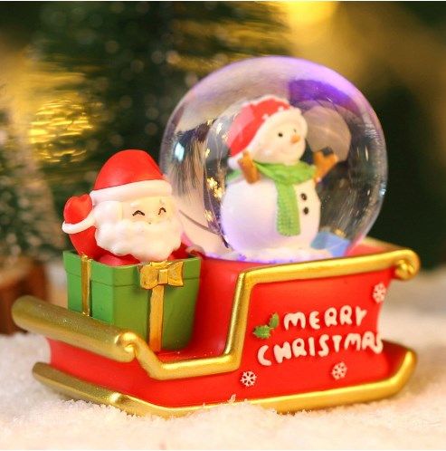 Santa Sleigh Ornament Crystal Globe Ball Light Resin Desktop Christmas Decoration with Battery For Gifts Home — image 5